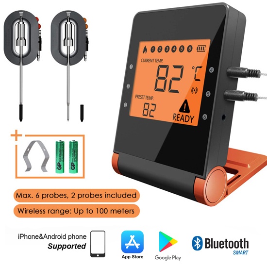 Wireless Bluetooth Food Thermometer Connected with APP on The Phone  Supporting 6 Probes - China BBQ Thermometer, Grill Thermometer
